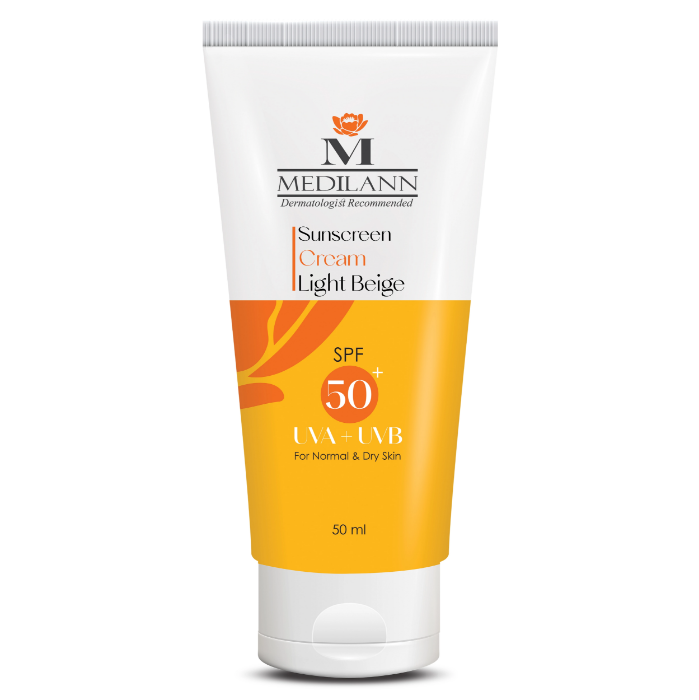 تصویر  کرم ضد آفتاب بژ روشن  SPF 50 مدیلن | MEDILANN حجم 50 میل