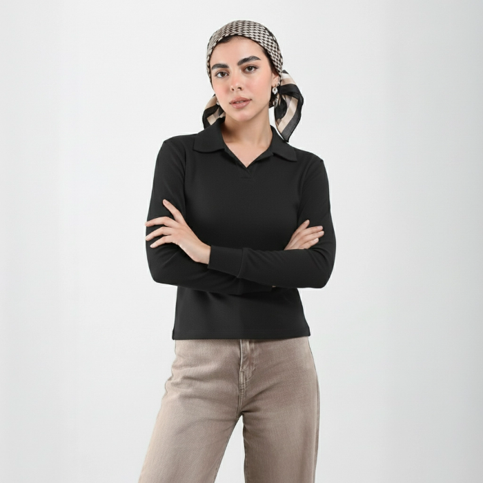 بلوز زنانه فانریپ یقه مردانه بهبود با رنگ مشکی