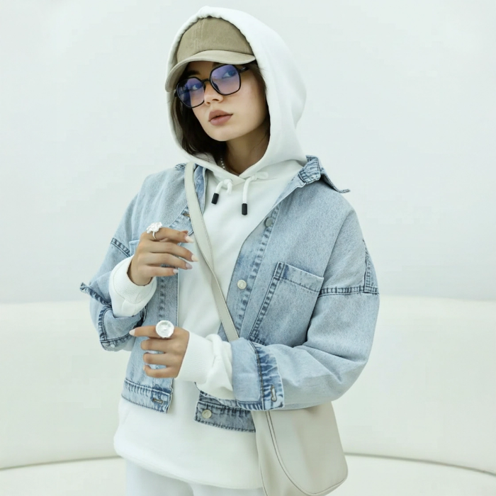 تصویر  کت جین زاپدار زنانه نیم‌تنه اسکای جین | Sky Jean