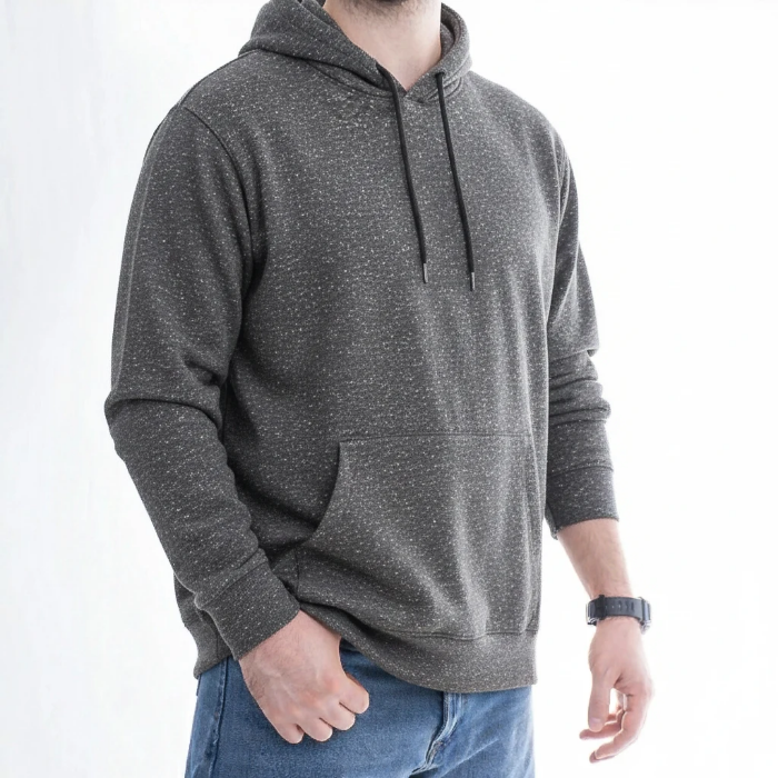 هودی مردانه مدل باکسی (Oversized) با طرح موکتی برجسته، کلاه‌دار و ضخیم، در رنگ