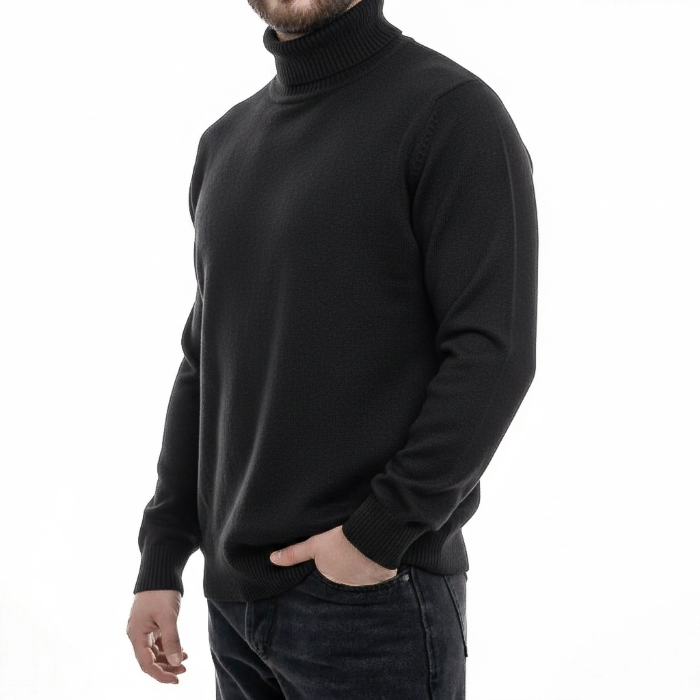 بافت یقه اسکی مردانه کلاسیک (Turtleneck) با یقه بلند، از جنس [نوع بافت] ضخیم، مناسب فصل زمستان.