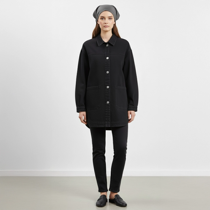 تصویر  کت کتان زنانه جیب پایین