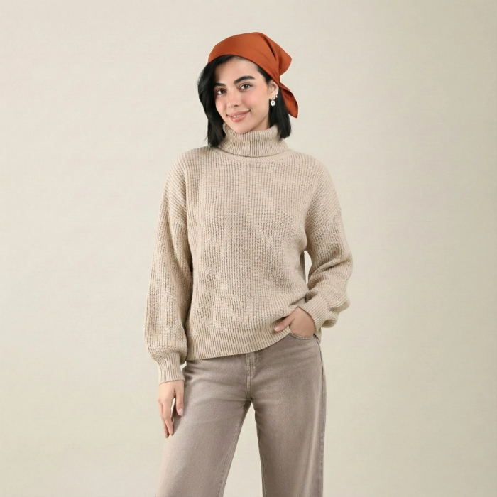 تصویر  بافت یقه اسکی زنانه یقه بلند کلاسیک